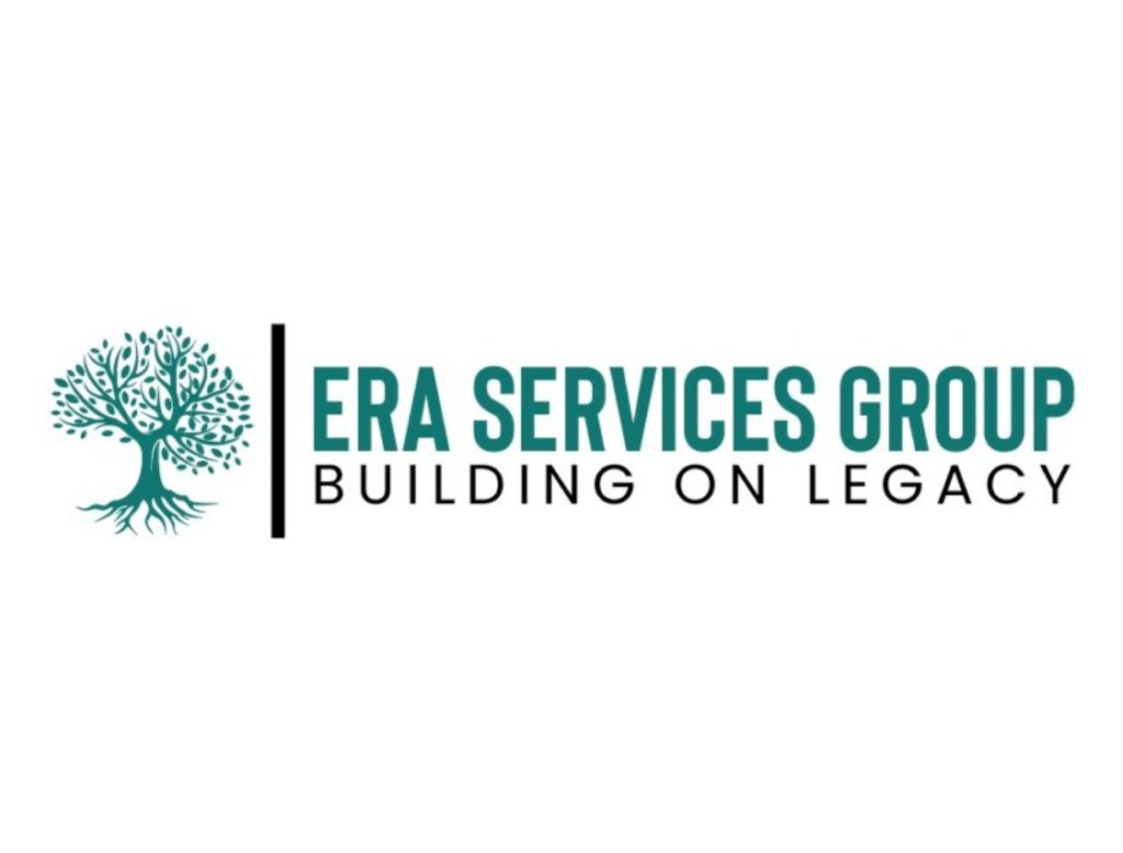In this logo, Era Services Group is typed in emerald green and below it is written Building on Legacy in black. To the right is a green oak tree.