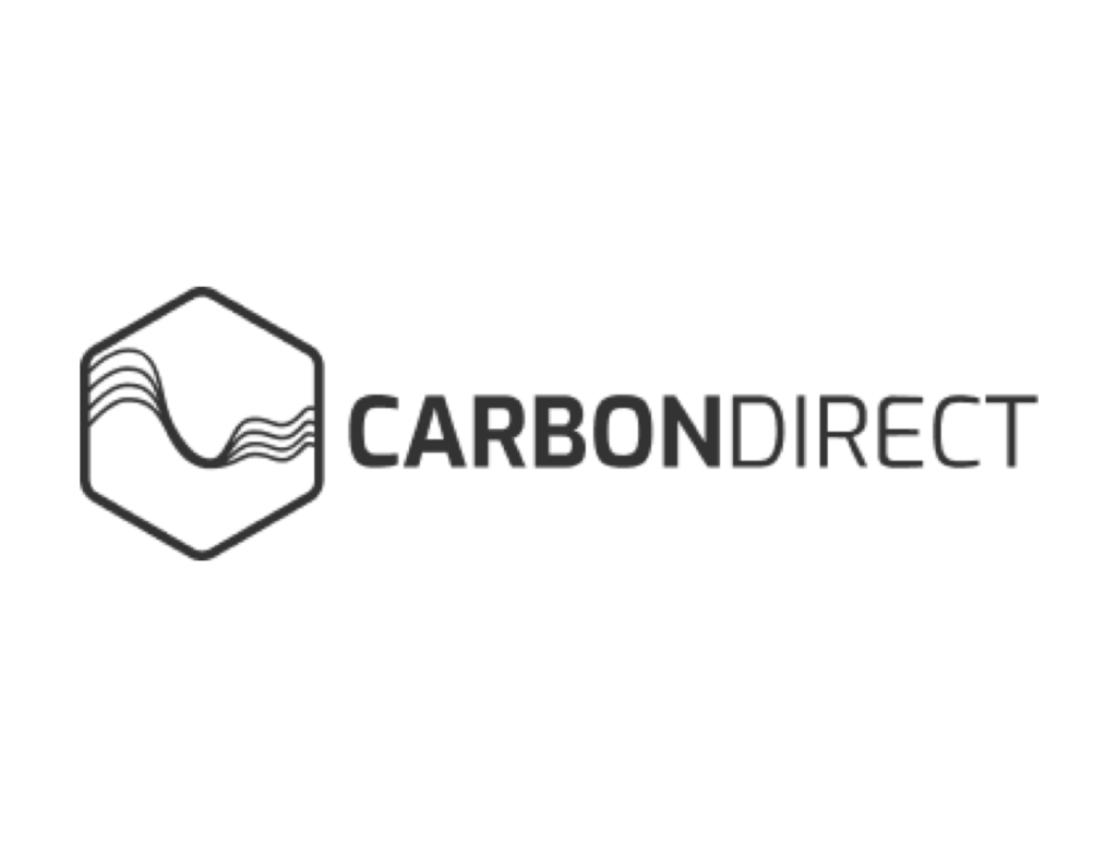 Logo for Carbon Direct. The word carbon is typed in bold. There are wave lines running through a hexagon on the right.