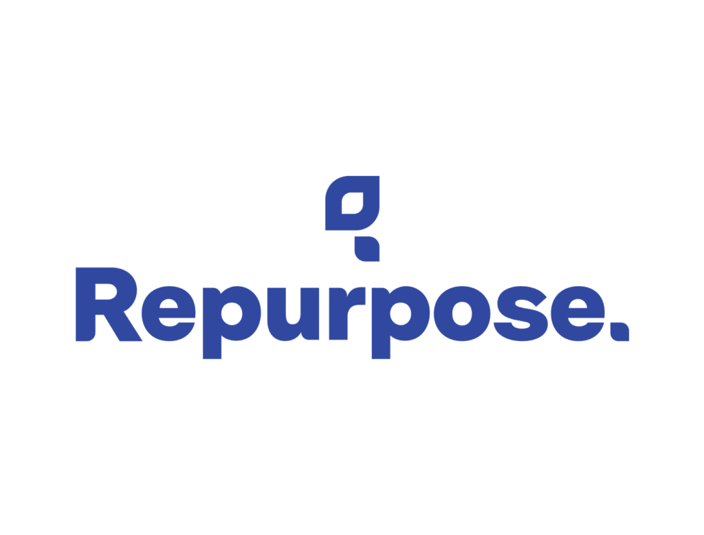 The repurpose logo is in navy blue text with a full stop at the end on a white background.