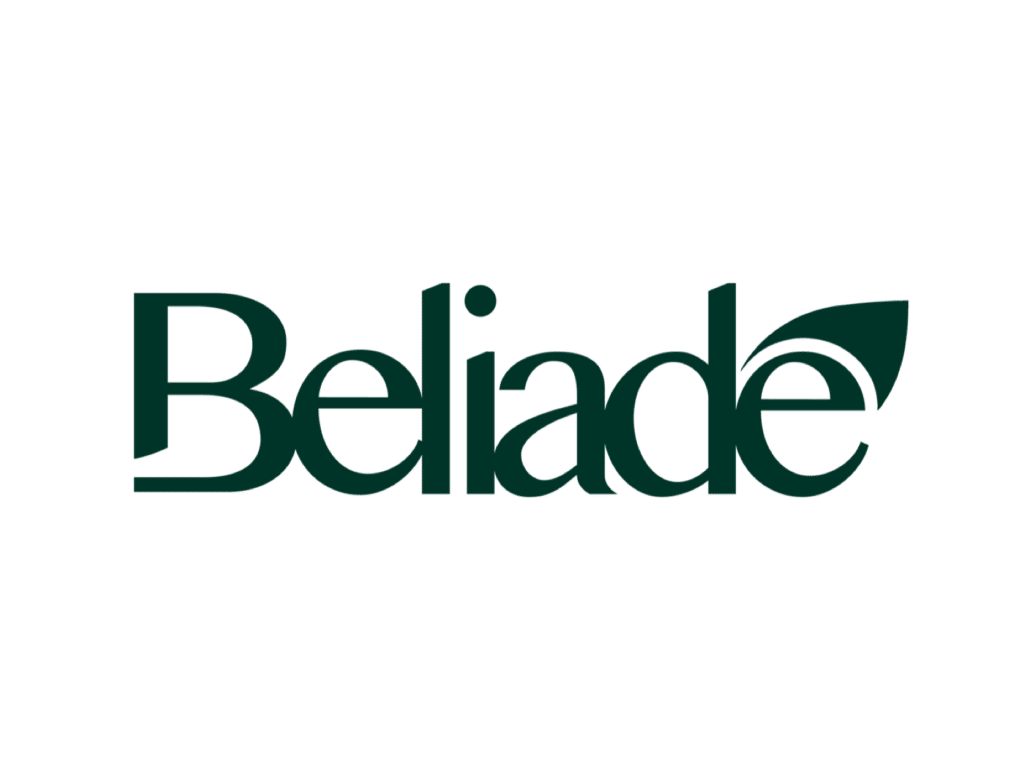 The logo for Beliade is typed in dark green font
